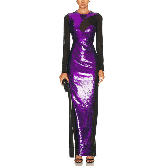 Tom Ford 'Sequins' Purple Sequin Embellished Long Sleeve Evening Dress Size 36